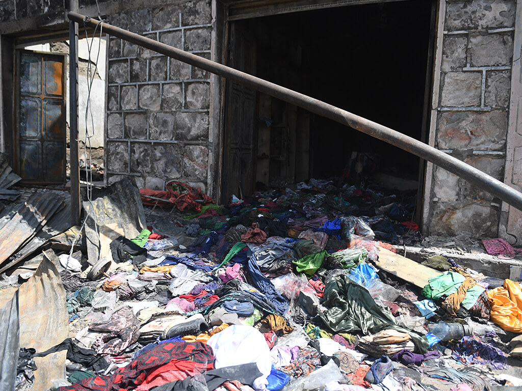The remains of a shoes and fabric store. Stock worth thousands of dollars disappeared in the night fire. Nothing survived. PHOTO: Mukhtar Nuur.